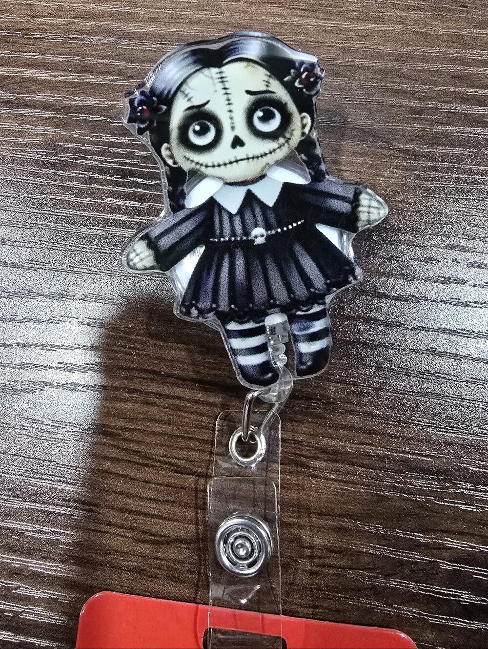 Cute Gothic Skeleton Doll Retractable Badge Reel - Black